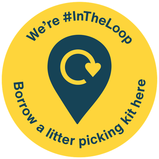 Logo of a map marker on a yellow background