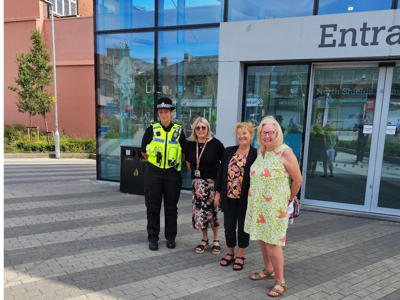 ergeant Leanne Hall, of Northumbria Police’s North Tyneside Neighbourhood Policing Team, Julie Brown from North Tyneside Council Community Protection, Northumbria Police and Crime Commissioner Susan Dungworth and Cabinet Member for Community Safety Councillor Sandra Graham, at North Shields Transport Hub.