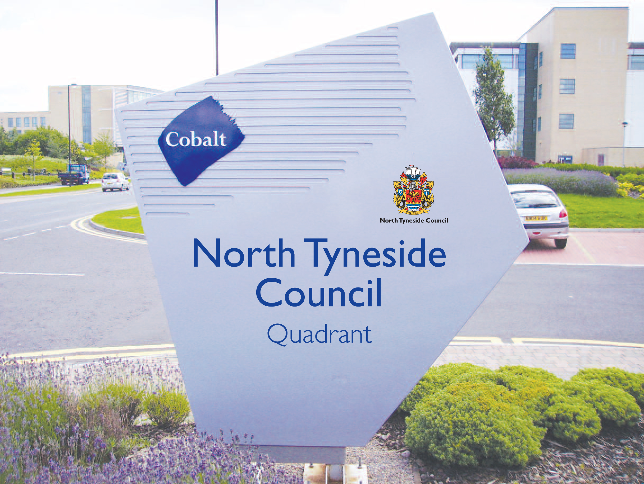 Photograph of a sign for North Tyneside Council Quadrant outside of the office building