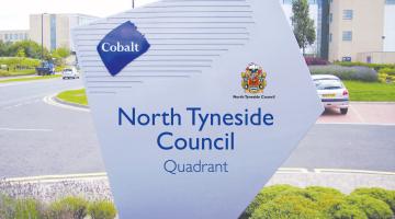 Photograph of a sign for North Tyneside Council Quadrant outside of the office building