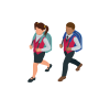 school children with backpacks and red vests